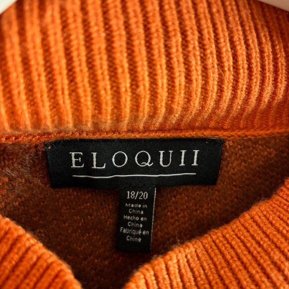 ELOGUII Intarsia Sweater size 18/20 orange brown Mock Neck - Picture 4 of 9